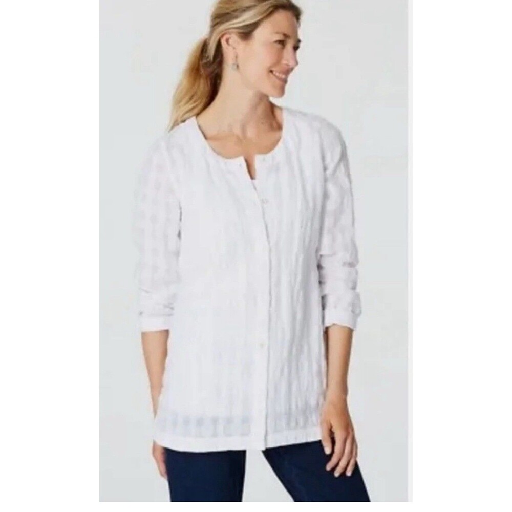 White Button-Front Textured Women’s Top